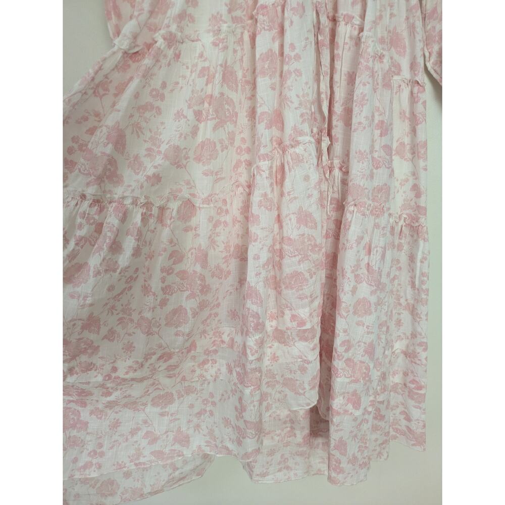 Free People Pappiet Midi Pink White Floral Boho VNeck Tiered Long Sleeve Dress - Picture 6 of 9